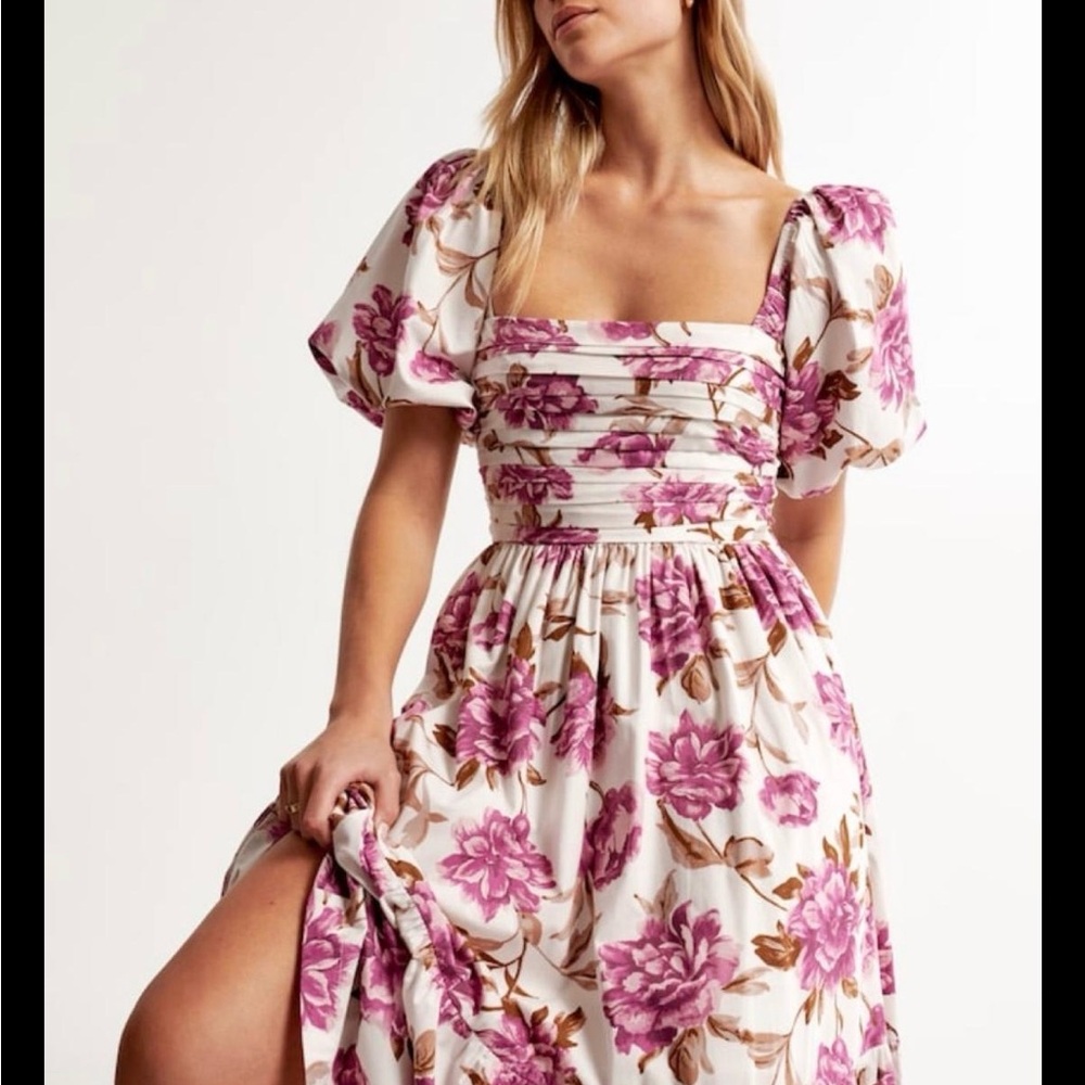 Abercrombie & Fitch Pink Floral Puff-Sleeve Emerson Dress